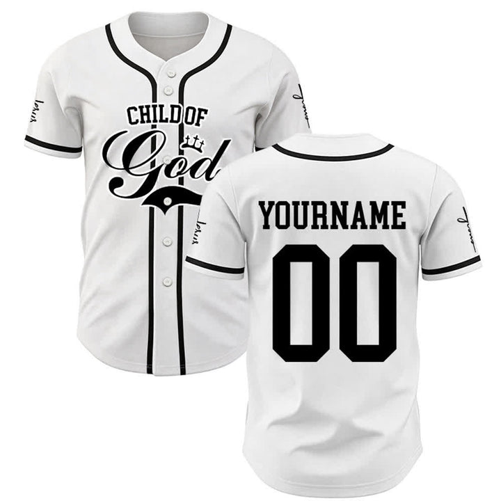 Christianartworkshop Kind Gottes Personalisiertes Namens- und Nummern-Unisex-Baseballtrikot - Weiß - 5XL - Name & Nummer angepasst - image 1
