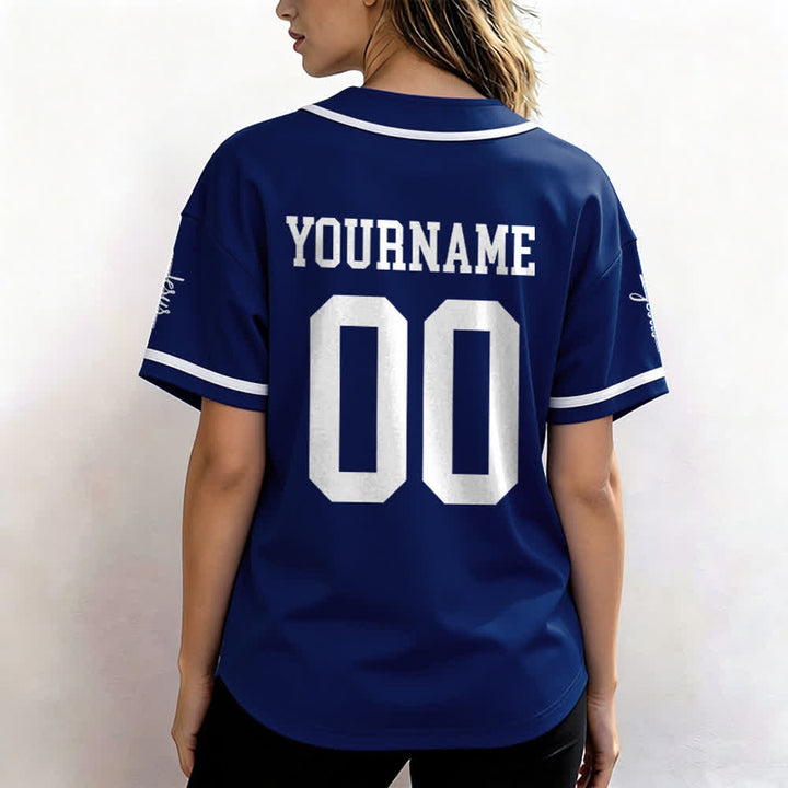 Christianartworkshop Bold Team Jesus Benutzerdefiniertes Namens- und Nummern-Unisex-Baseballtrikot - image 5