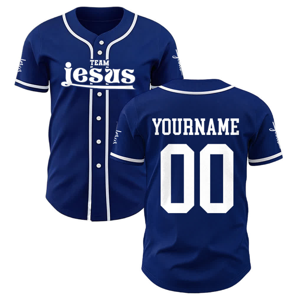 Christianartworkshop Bold Team Jesus Benutzerdefiniertes Namens- und Nummern-Unisex-Baseballtrikot - Marineblau - 5XL - Name & Nummer angepasst - image 1