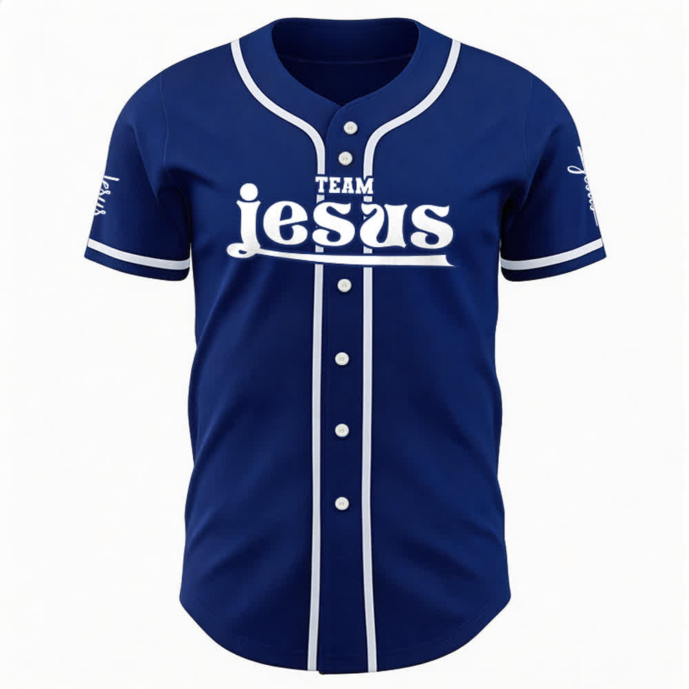 Christianartworkshop Bold Team Jesus Benutzerdefiniertes Namens- und Nummern-Unisex-Baseballtrikot - image 6