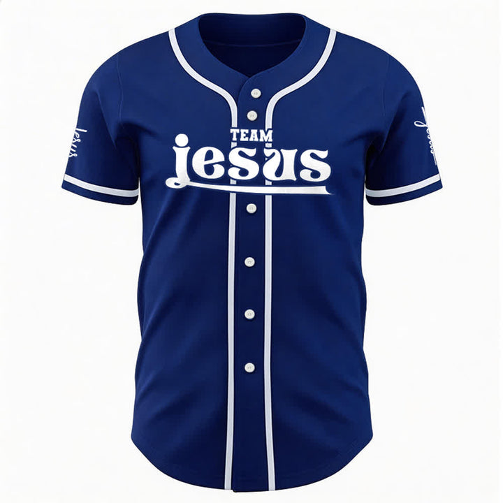 Christianartworkshop Bold Team Jesus Benutzerdefiniertes Namens- und Nummern-Unisex-Baseballtrikot - image 6