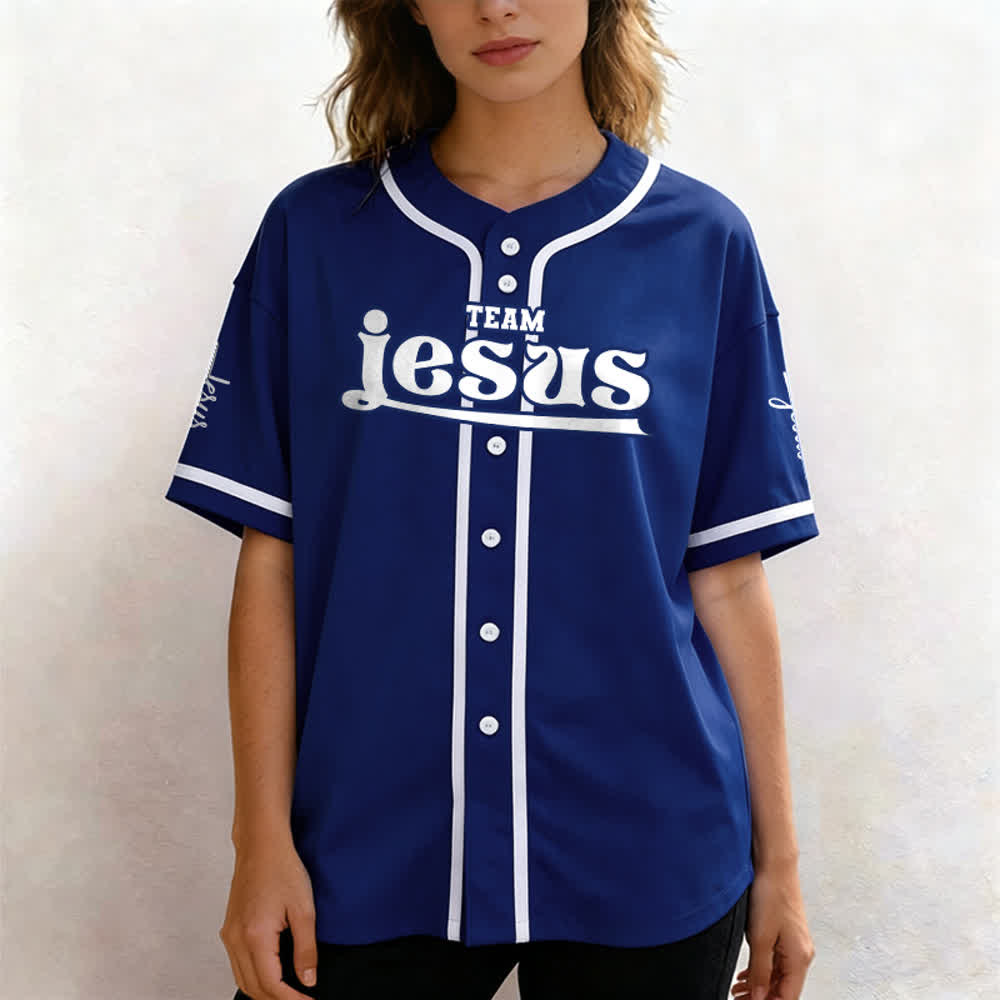 Christianartworkshop Bold Team Jesus Benutzerdefiniertes Namens- und Nummern-Unisex-Baseballtrikot - image 4