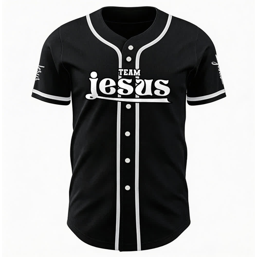 Christianartworkshop Bold Team Jesus Benutzerdefiniertes Namens- und Nummern-Unisex-Baseballtrikot - image 12