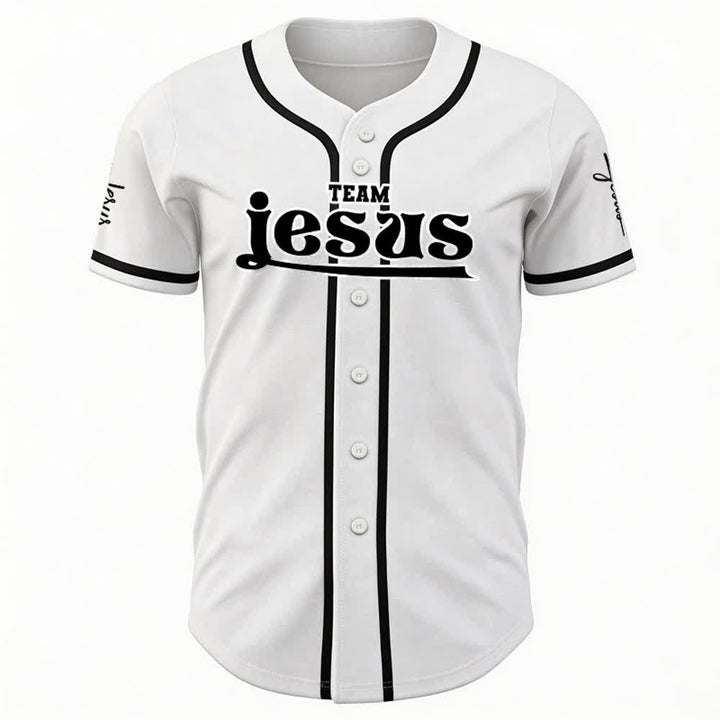 Christianartworkshop Bold Team Jesus Benutzerdefiniertes Namens- und Nummern-Unisex-Baseballtrikot - image 9