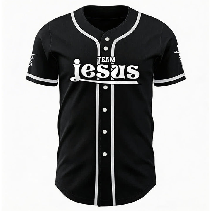 Christianartworkshop Bold Team Jesus Benutzerdefiniertes Namens- und Nummern-Unisex-Baseballtrikot - image 12
