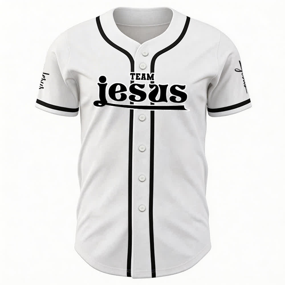 Christianartworkshop Bold Team Jesus Benutzerdefiniertes Namens- und Nummern-Unisex-Baseballtrikot - image 9