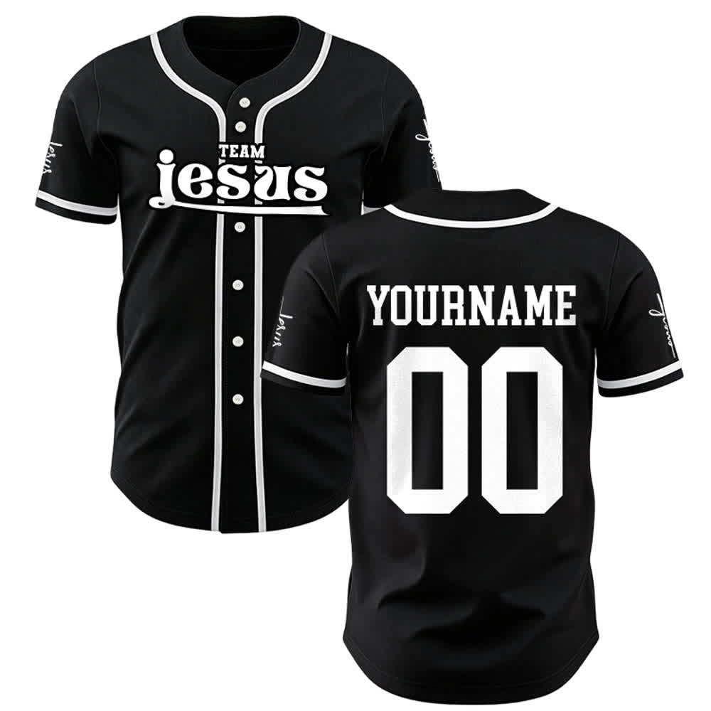 Christianartworkshop Bold Team Jesus Benutzerdefiniertes Namens- und Nummern-Unisex-Baseballtrikot - Schwarz - 5XL - Name & Nummer angepasst - image 11