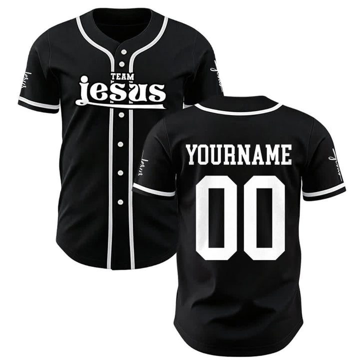 Christianartworkshop Bold Team Jesus Benutzerdefiniertes Namens- und Nummern-Unisex-Baseballtrikot - Schwarz - 5XL - Name & Nummer angepasst - image 11