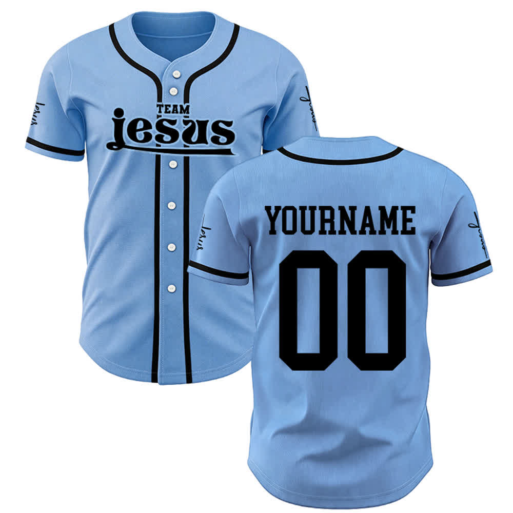 Christianartworkshop Bold Team Jesus Benutzerdefiniertes Namens- und Nummern-Unisex-Baseballtrikot - Blau - 5XL - Name & Nummer angepasst - image 20