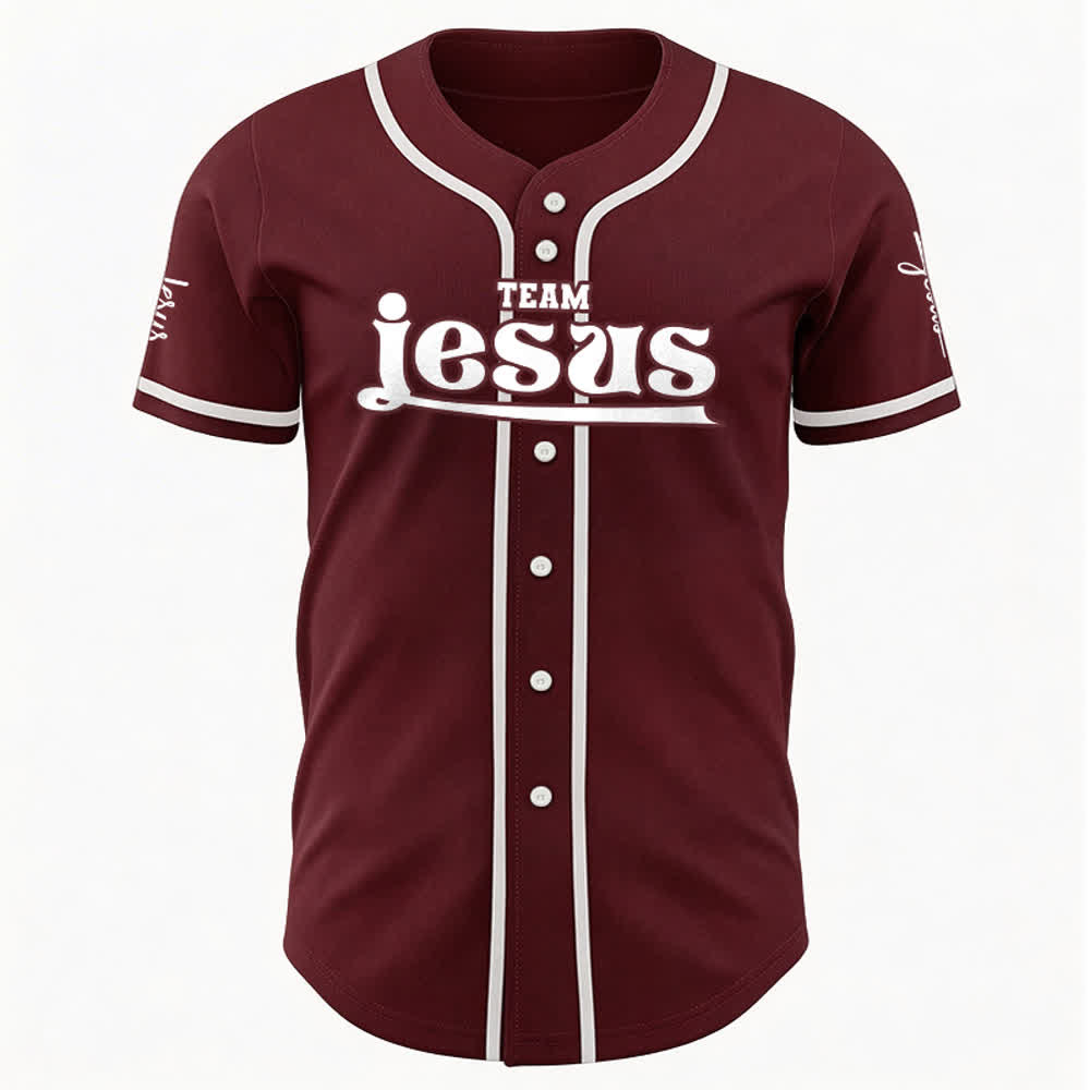 Christianartworkshop Bold Team Jesus Benutzerdefiniertes Namens- und Nummern-Unisex-Baseballtrikot - image 18