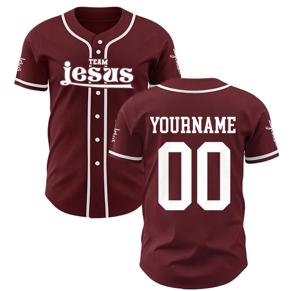 Christianartworkshop Bold Team Jesus Benutzerdefiniertes Namens- und Nummern-Unisex-Baseballtrikot - Wein - 5XL - Name & Nummer angepasst - image 17