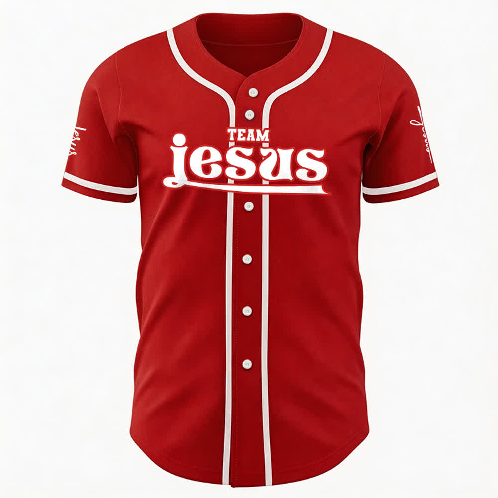 Christianartworkshop Bold Team Jesus Benutzerdefiniertes Namens- und Nummern-Unisex-Baseballtrikot - image 15