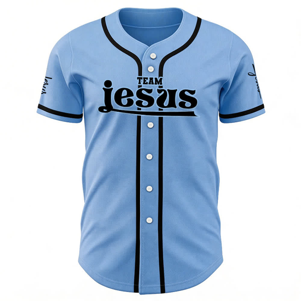 Christianartworkshop Bold Team Jesus Benutzerdefiniertes Namens- und Nummern-Unisex-Baseballtrikot - image 21
