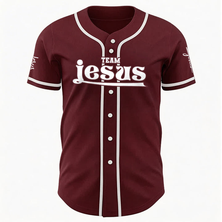 Christianartworkshop Bold Team Jesus Benutzerdefiniertes Namens- und Nummern-Unisex-Baseballtrikot - image 18