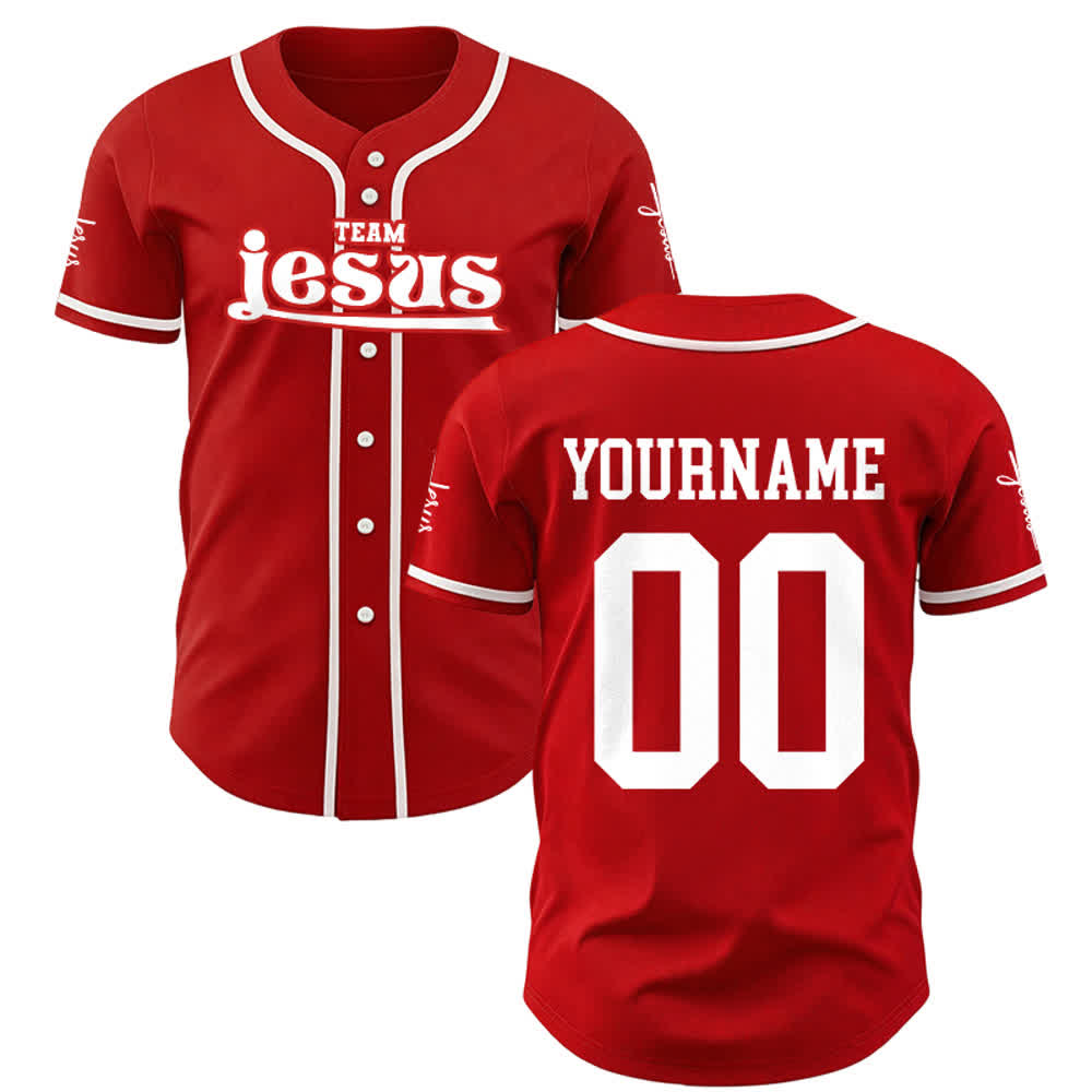 Christianartworkshop Bold Team Jesus Benutzerdefiniertes Namens- und Nummern-Unisex-Baseballtrikot - Rot - 5XL - Name & Nummer angepasst - image 14