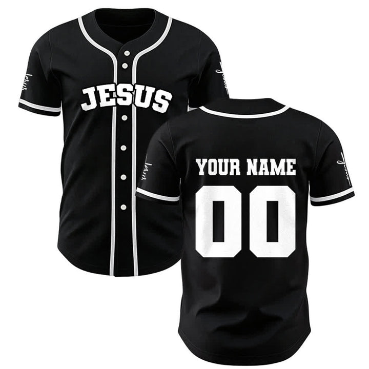 Christianartworkshop Klassisches Jesus Personalisierte Sportbekleidung Unisex Baseballtrikot - Schwarz - 5XL - Name & Nummer angepasst - image 1
