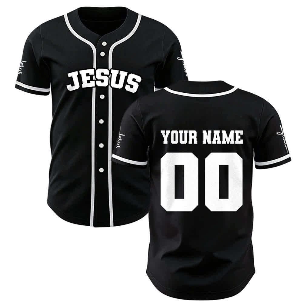 Christianartworkshop Klassisches Jesus Personalisierte Sportbekleidung Unisex Baseballtrikot - Schwarz - 5XL - Name & Nummer angepasst - image 1