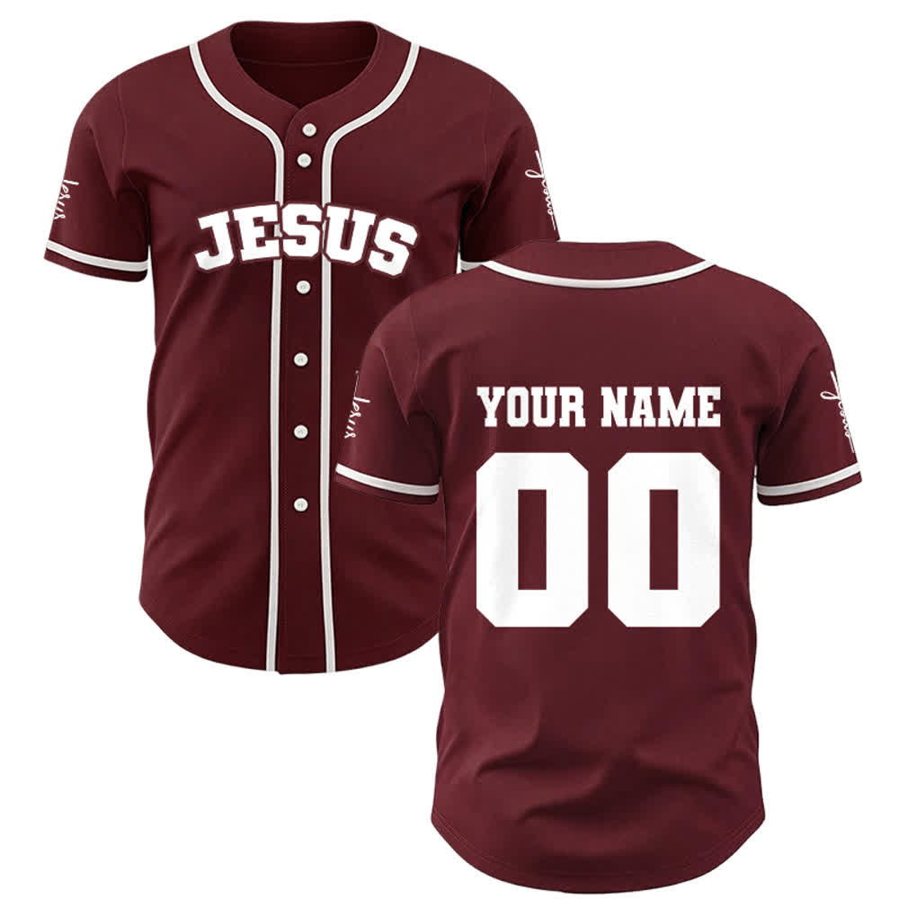 Christianartworkshop Klassisches Jesus Personalisierte Sportbekleidung Unisex Baseballtrikot - Wein - 5XL - Name & Nummer angepasst - image 14
