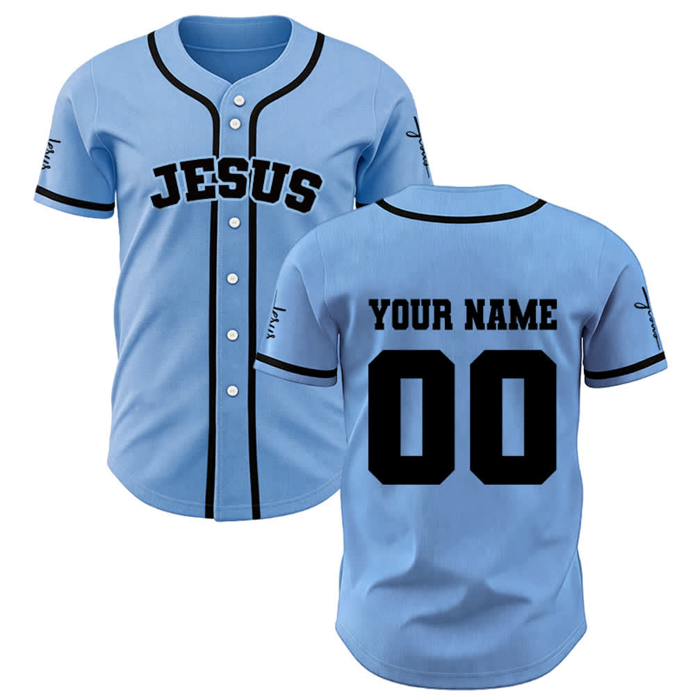 Christianartworkshop Klassisches Jesus Personalisierte Sportbekleidung Unisex Baseballtrikot - Blau - 5XL - Name & Nummer angepasst - image 17