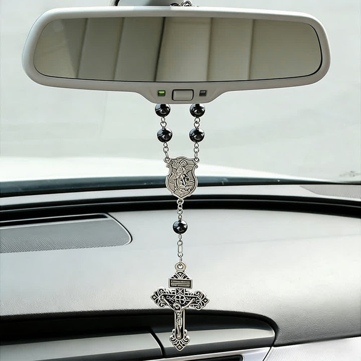 Christianartworkshop Autoanhänger aus Hämatitperlen mit St.-Michael-Medaille und Kruzifix: Ein Geschenk himmlischen Schutzes und himmlischer Stärke - image 9