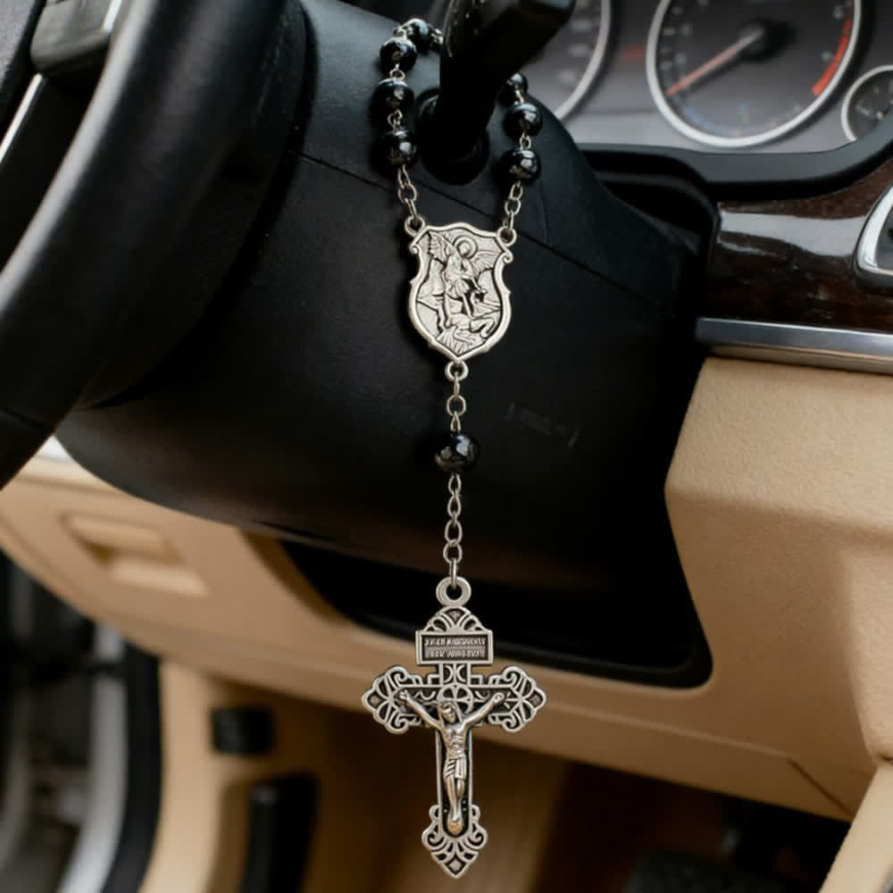 Christianartworkshop Autoanhänger aus Hämatitperlen mit St.-Michael-Medaille und Kruzifix: Ein Geschenk himmlischen Schutzes und himmlischer Stärke - image 10