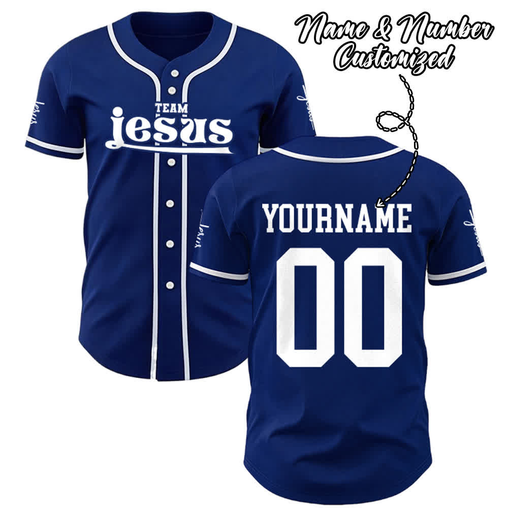 Christianartworkshop Bold Team Jesus Benutzerdefiniertes Namens- und Nummern-Unisex-Baseballtrikot - image 0