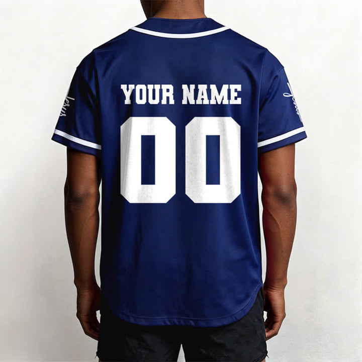 Christianartworkshop Bold Team Jesus Benutzerdefiniertes Namens- und Nummern-Unisex-Baseballtrikot - image 3