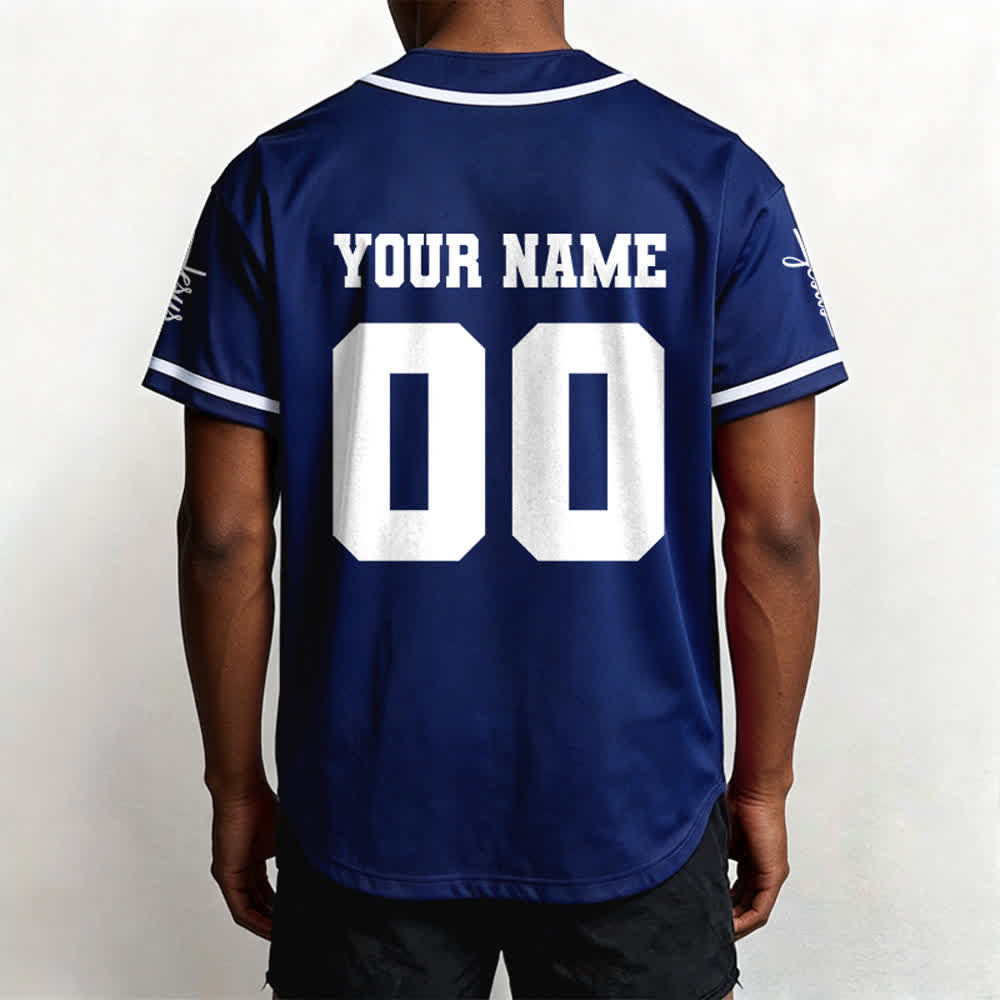 Christianartworkshop Bold Team Jesus Benutzerdefiniertes Namens- und Nummern-Unisex-Baseballtrikot - image 3