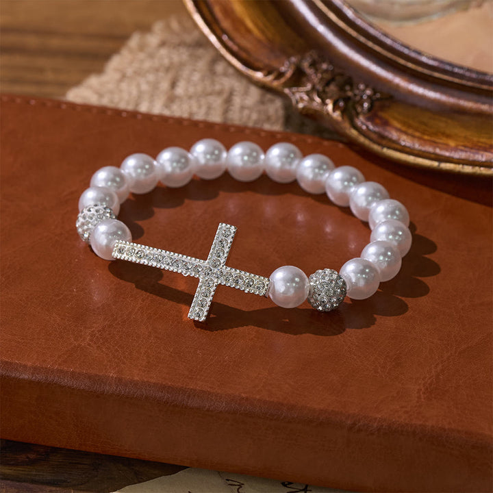 Christianartworkshop Zweiteiliges Armbandset mit weißen und mattschwarzen Perlen in Kreuzform: Symbol göttlicher Reinheit und Erlösung - image 5