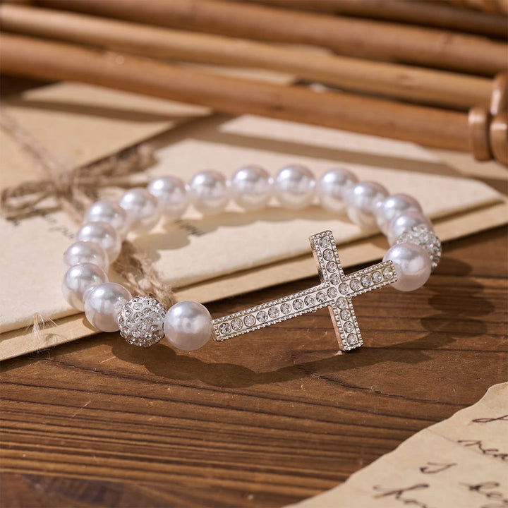 Christianartworkshop Zweiteiliges Armbandset mit weißen und mattschwarzen Perlen in Kreuzform: Symbol göttlicher Reinheit und Erlösung - image 4