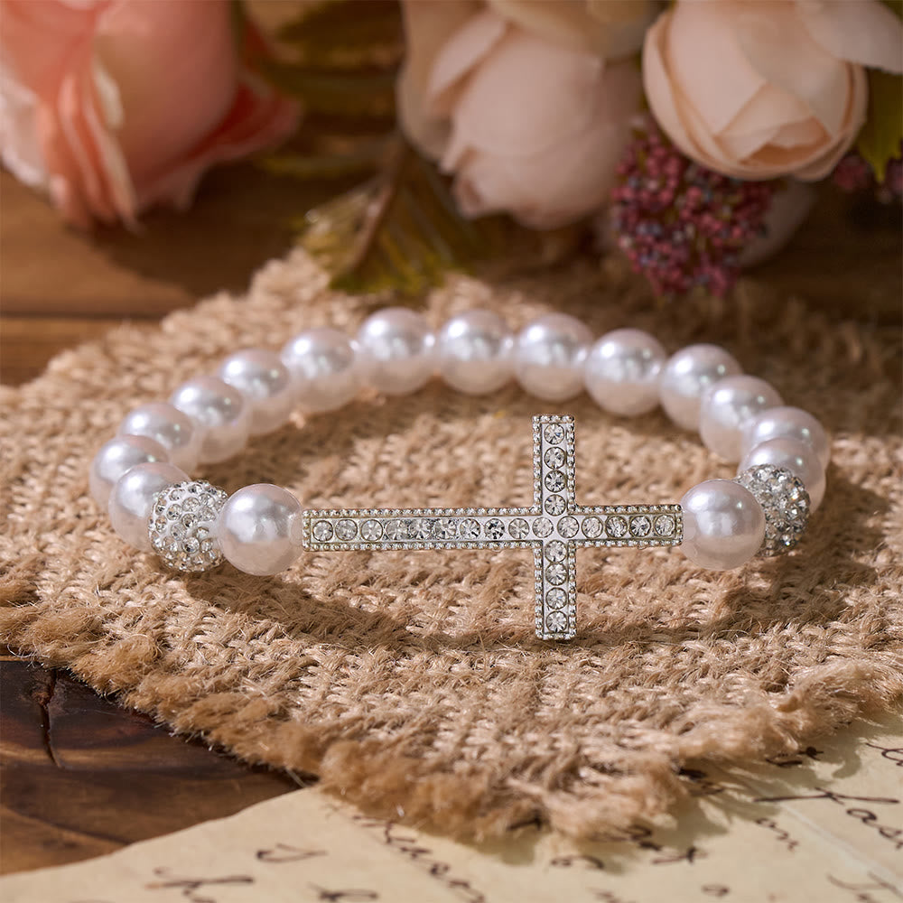Christianartworkshop Zweiteiliges Armbandset mit weißen und mattschwarzen Perlen in Kreuzform: Symbol göttlicher Reinheit und Erlösung - image 6