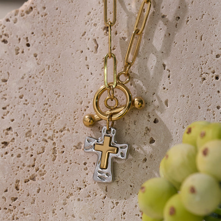 Christianartworkshop Zweifarbige, strukturierte Kreuzkette mit OT-Verschluss: Ein Symbol göttlicher Verbindung - Silber - image 5