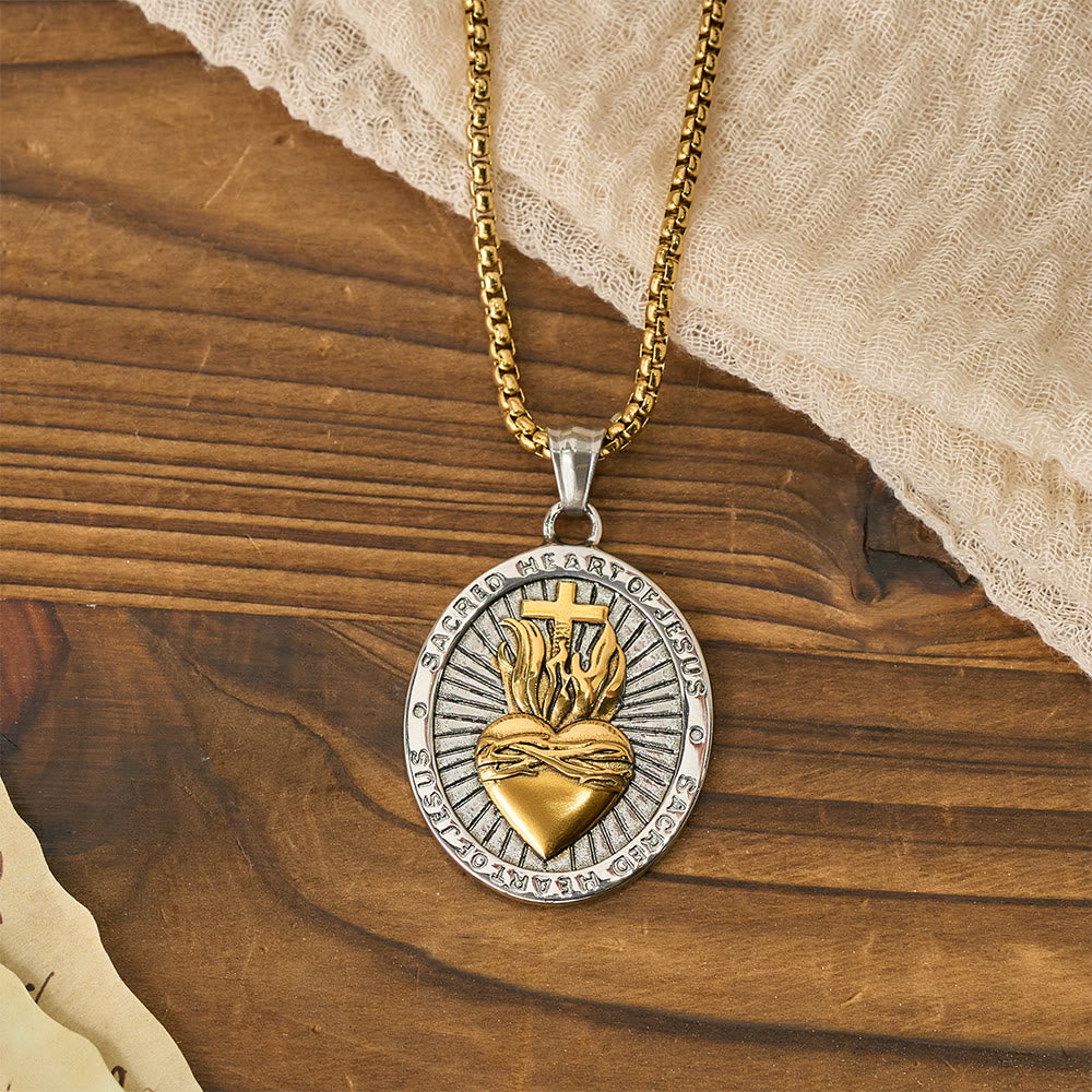 Christianartworkshop Dreifarbige, doppelseitige Medaillonkette mit heiligem Herzen und Kreuz: Symbol der göttlichen Liebe - image 7