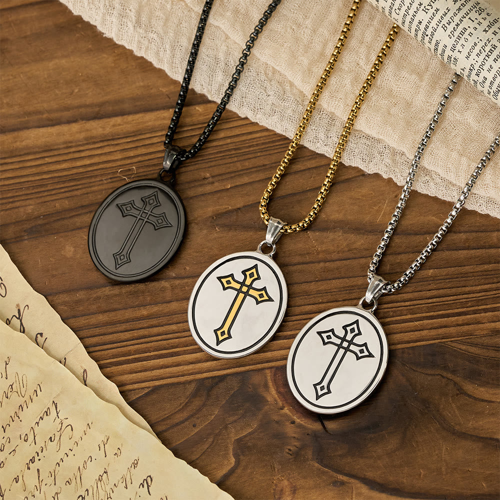 Christianartworkshop Dreifarbige, doppelseitige Medaillonkette mit heiligem Herzen und Kreuz: Symbol der göttlichen Liebe - image 1