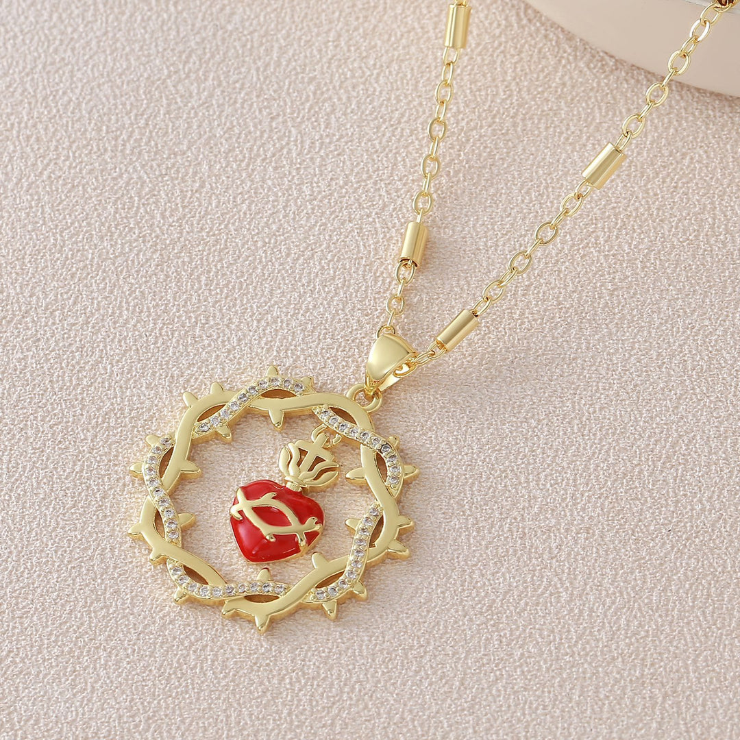 Christianartworkshop Dornenbekränzte zweifarbige Halskette mit heiligem Herzen: Symbol der göttlichen Liebe - Golden - image 7