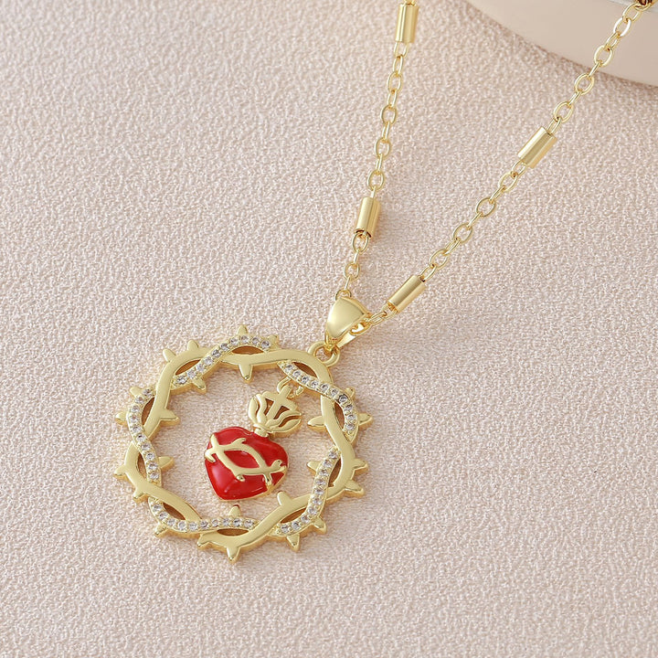 Christianartworkshop Dornenbekränzte zweifarbige Halskette mit heiligem Herzen: Symbol der göttlichen Liebe - Golden - image 7