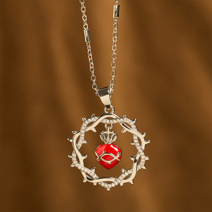 Christianartworkshop Dornenbekränzte zweifarbige Halskette mit heiligem Herzen: Symbol der göttlichen Liebe - image 6