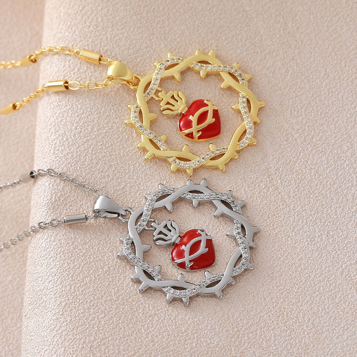 Christianartworkshop Dornenbekränzte zweifarbige Halskette mit heiligem Herzen: Symbol der göttlichen Liebe - image 1
