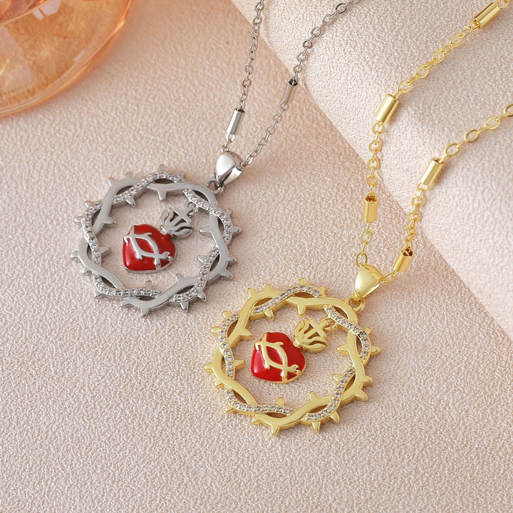 Christianartworkshop Dornenbekränzte zweifarbige Halskette mit heiligem Herzen: Symbol der göttlichen Liebe - image 2