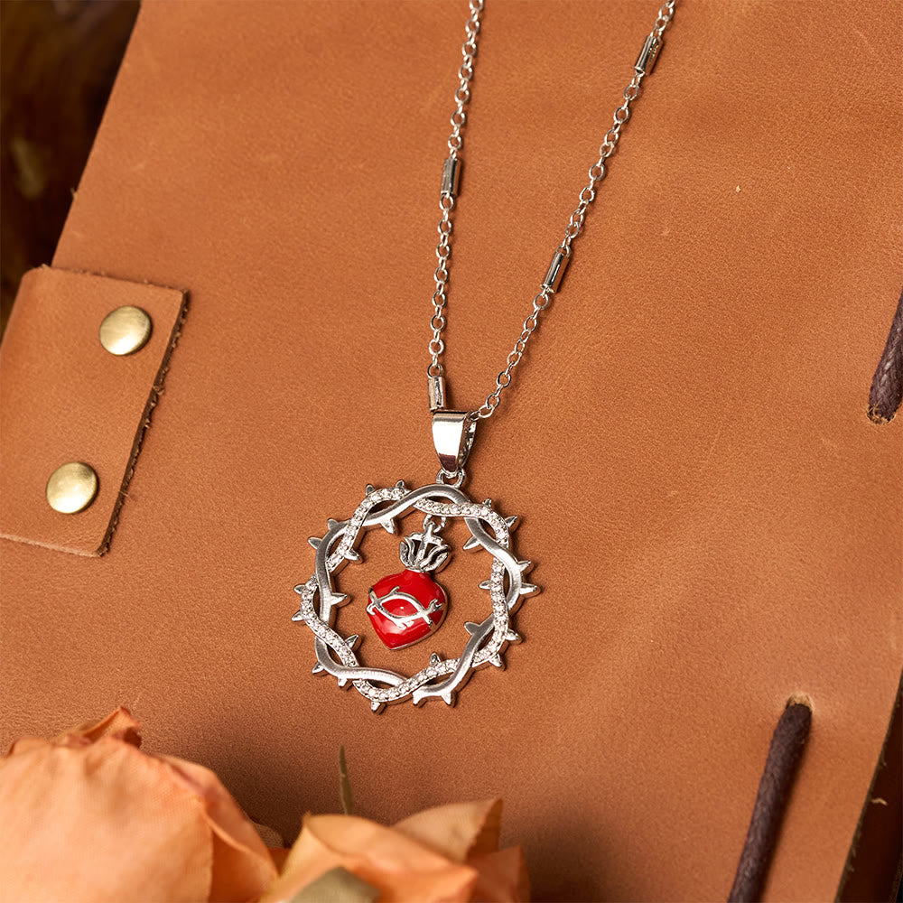 Christianartworkshop Dornenbekränzte zweifarbige Halskette mit heiligem Herzen: Symbol der göttlichen Liebe - Silber - image 0