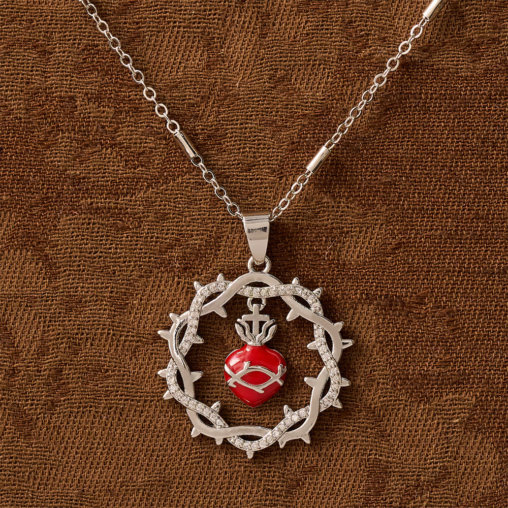 Christianartworkshop Dornenbekränzte zweifarbige Halskette mit heiligem Herzen: Symbol der göttlichen Liebe - image 5