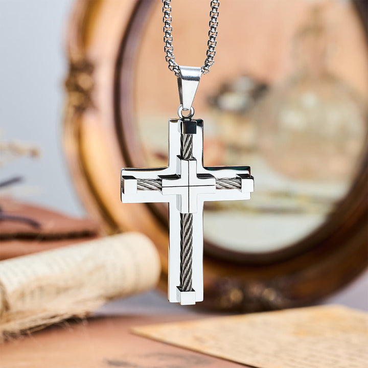 Christianartworkshop Dreifarbige, zweilagige Halskette mit gedrehtem Stahlkern und Kreuz: Licht des göttlichen Glaubens bei jedem Tragen - image 4