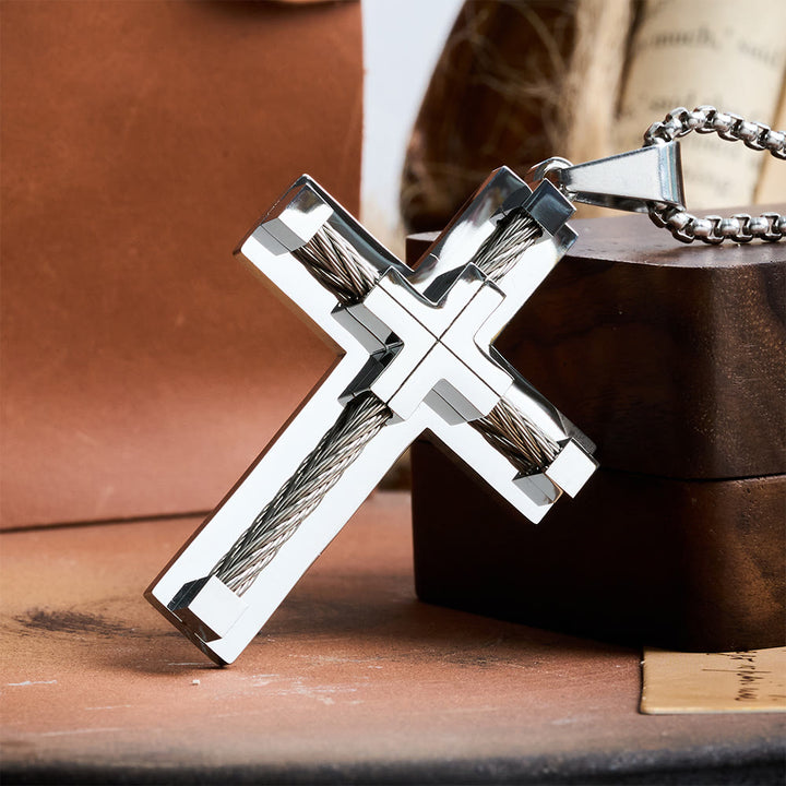Christianartworkshop Dreifarbige, zweilagige Halskette mit gedrehtem Stahlkern und Kreuz: Licht des göttlichen Glaubens bei jedem Tragen - image 5