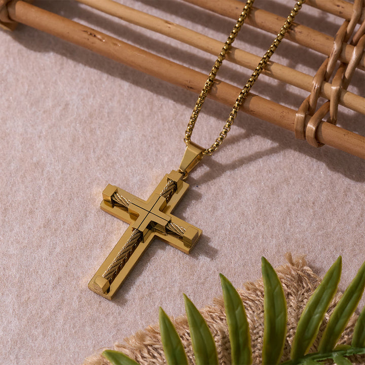 Christianartworkshop Dreifarbige, zweilagige Halskette mit gedrehtem Stahlkern und Kreuz: Licht des göttlichen Glaubens bei jedem Tragen - Golden - image 9