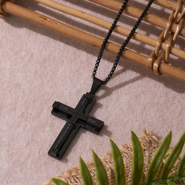 Christianartworkshop Dreifarbige, zweilagige Halskette mit gedrehtem Stahlkern und Kreuz: Licht des göttlichen Glaubens bei jedem Tragen - Schwarz - image 11