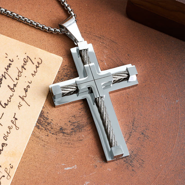 Christianartworkshop Dreifarbige, zweilagige Halskette mit gedrehtem Stahlkern und Kreuz: Licht des göttlichen Glaubens bei jedem Tragen - image 3