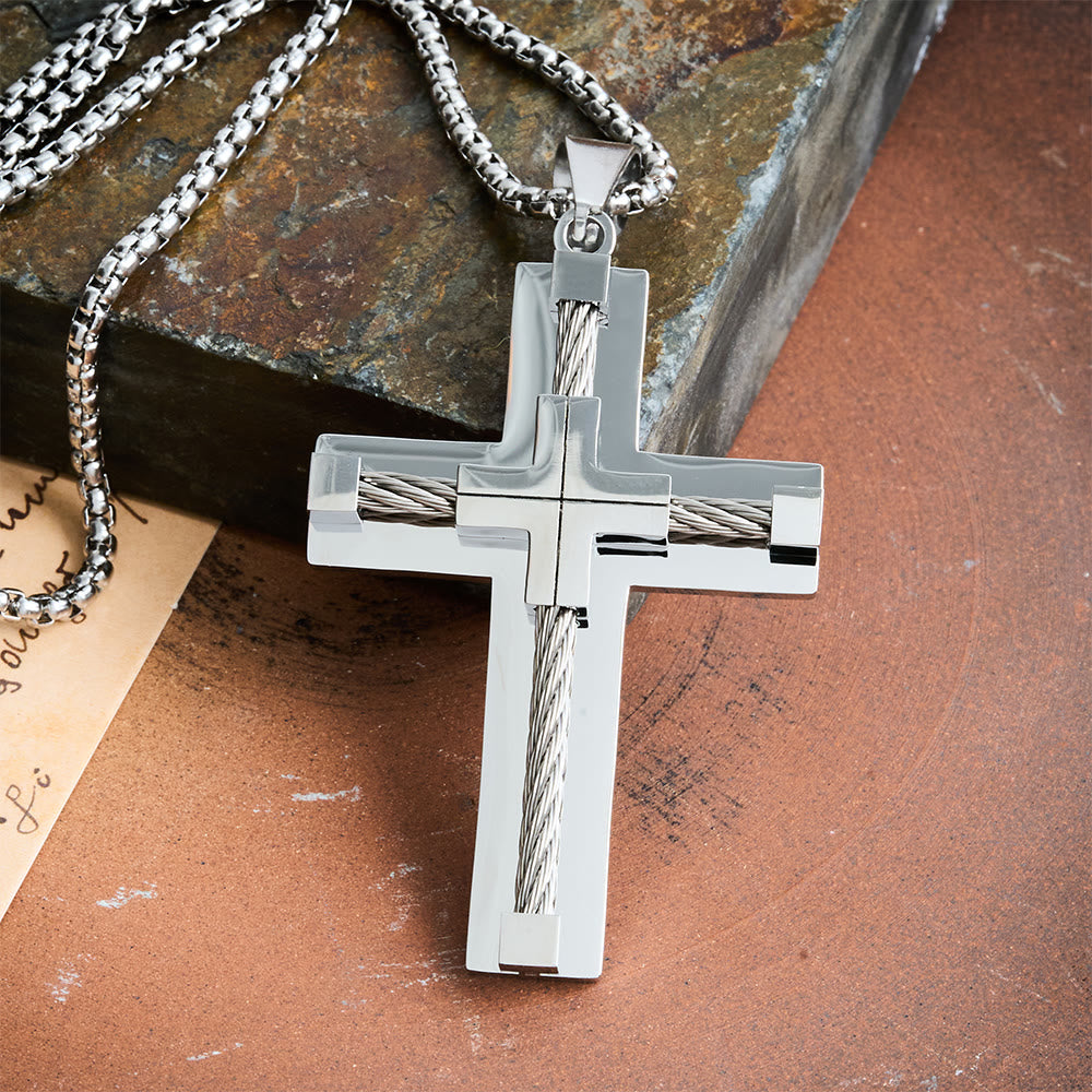 Christianartworkshop Dreifarbige, zweilagige Halskette mit gedrehtem Stahlkern und Kreuz: Licht des göttlichen Glaubens bei jedem Tragen - image 2