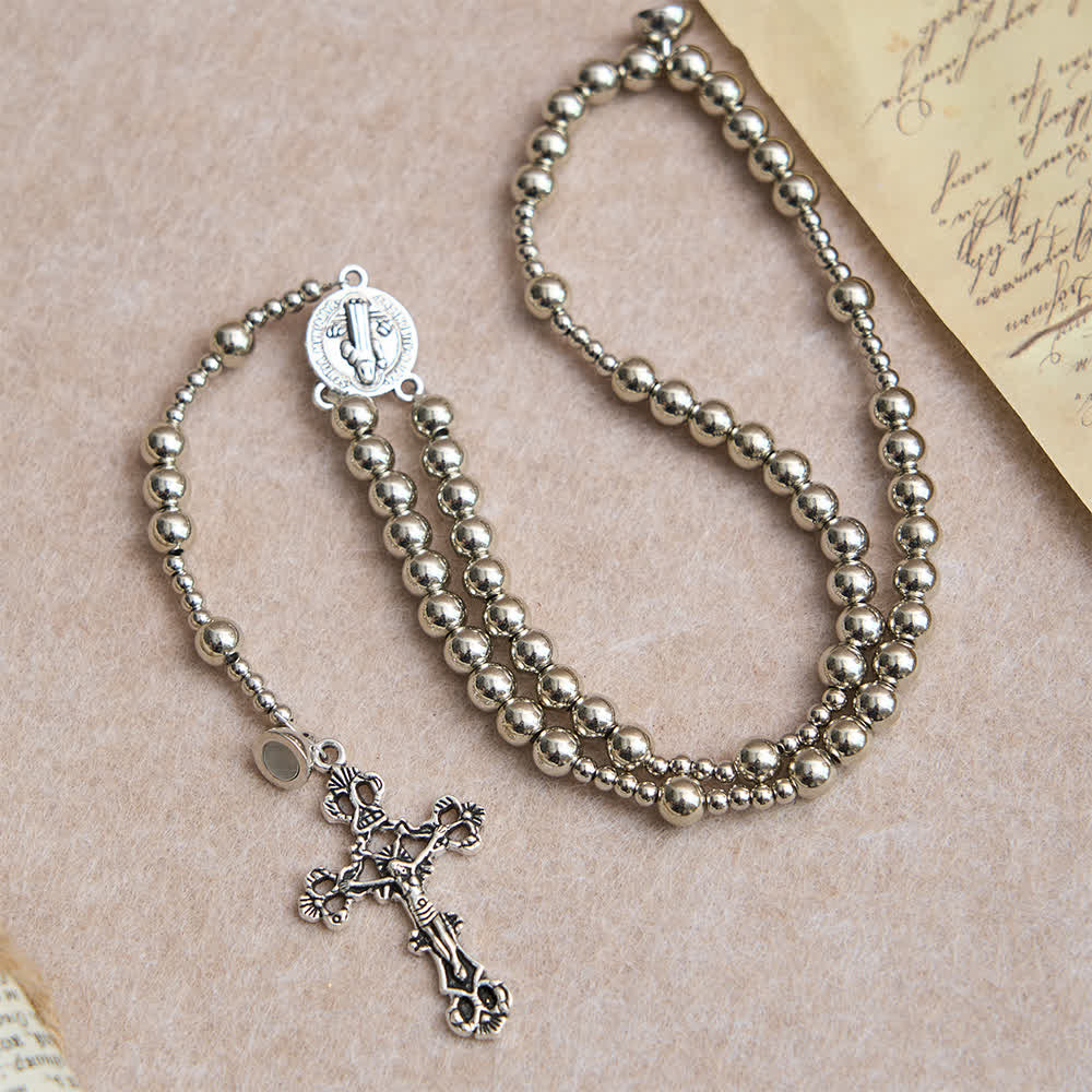 Christianartworkshop Heiliges silberfarbenes magnetisches Rosenkranzarmband: 2-in-1 Gebets- und Armband - image 7