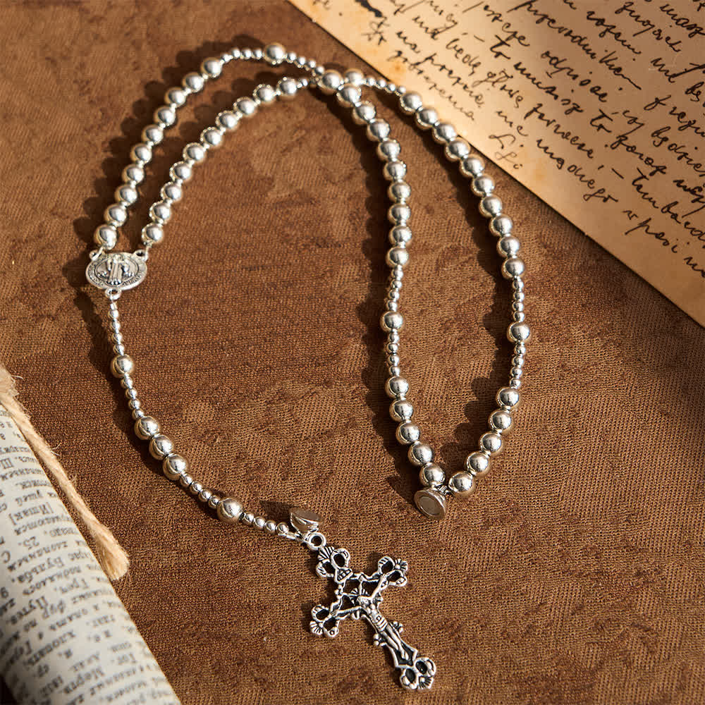 Christianartworkshop Heiliges silberfarbenes magnetisches Rosenkranzarmband: 2-in-1 Gebets- und Armband - Handgelenkumfang: 14–17 cm - image 0