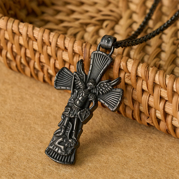 Christianartworkshop Kreuzanhänger mit dem Erzengel Michael, der Satan besiegt: Symbol des göttlichen Schutzes - Schwarz - image 6